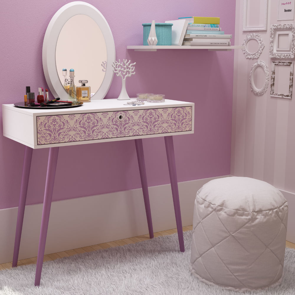 Penteadeira BRV BPP 101 1 Gaveta com Espelho e Pés Palito Branco Adesivo Rosa Schumann Aparador Wengue Y Blanco ~ Penteadeira BRV BPP 101 1 Gaveta com Espelho e Pés Palito Branco Adesivo Rosa Schumann