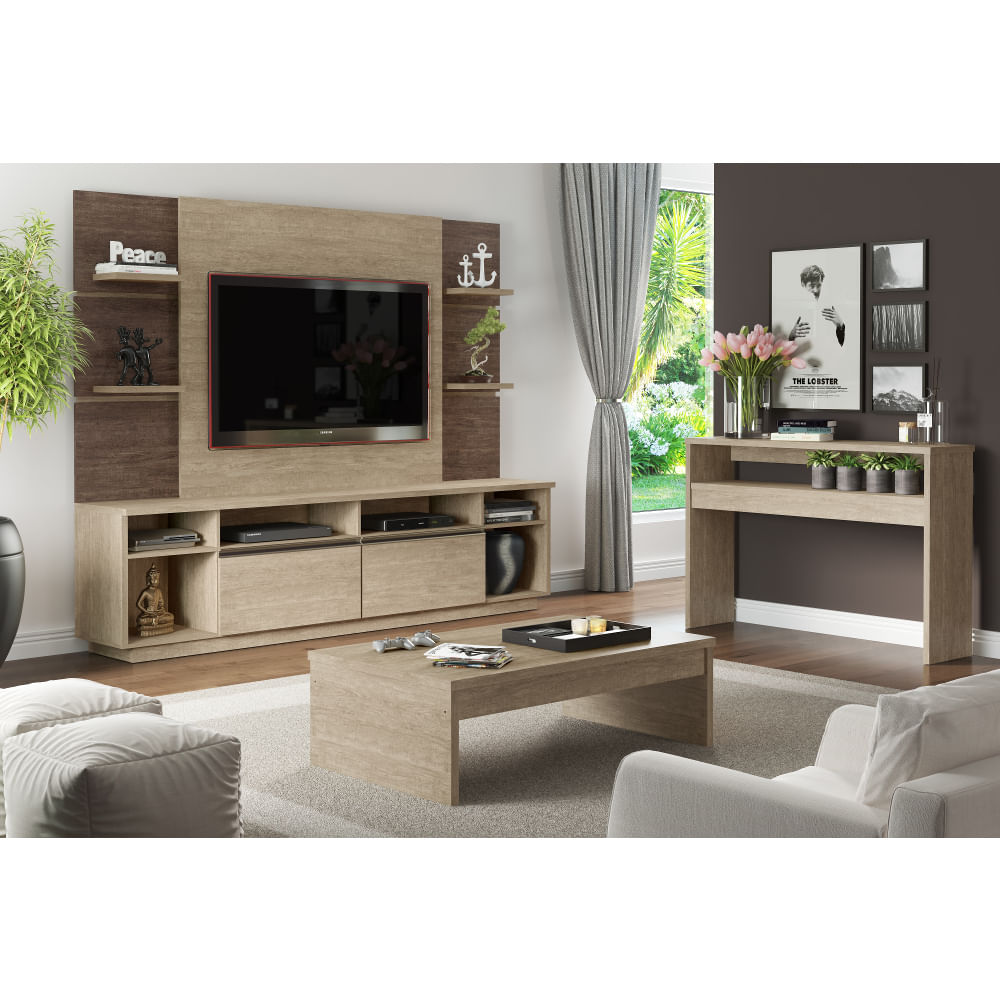 Sala de Estar Completa Decibal com Painel + Rack + Apa Aparador Branco Com Vidro ~ Sala de Estar Completa Decibal com Painel + Rack + Apa